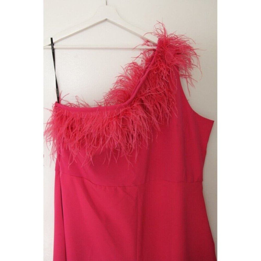 Karen Millen Pink Ostrich Feather One Shoulder Jumpsuit Sz 20 Plus NWT - Picture 6 of 8